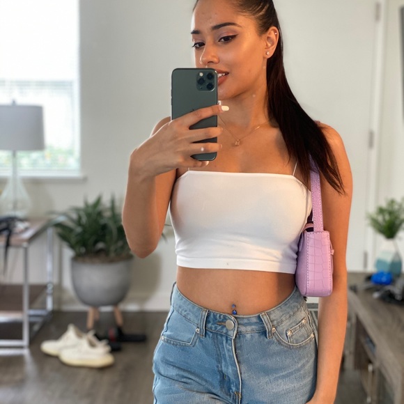 NWT TUBULAR STRAPS BASIC DOUBLE LAYERED CROP TOP - Picture 4 of 7